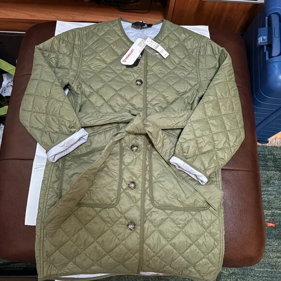 J Crew Woman Primaloft Ligth Weight Collection Green Long Coat Overcoat XS $268 - Picture 2 of 9